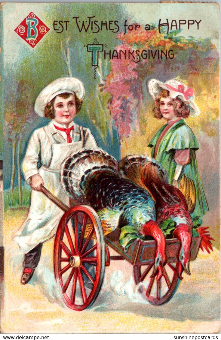 Thanksgiving With Young Chef And Turkeys In Wheelbarrow 1909 - Giorno Del Ringraziamento