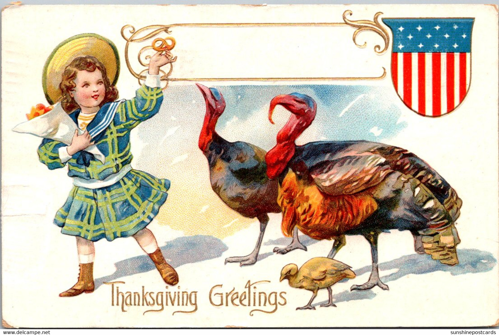 Thanksgiving With Young Girl And Turkeys 1911 - Thanksgiving