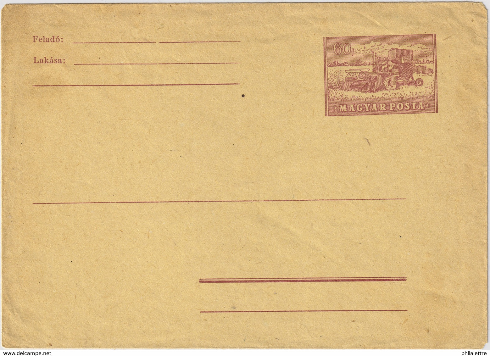 HUNGARY - 1956 60f Combined Harvester Type Postal Envelope Mi.U30a - Ganzsachen