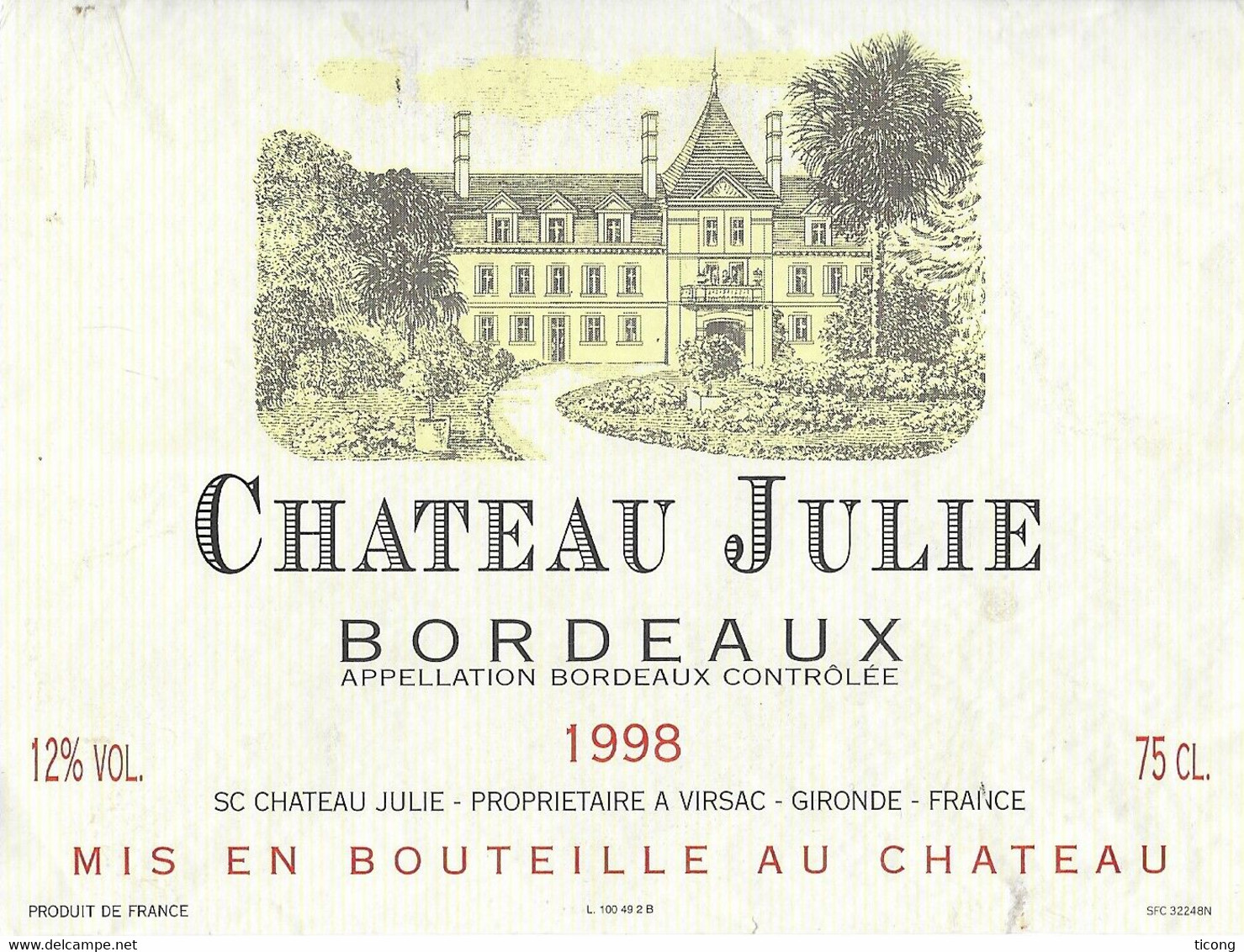 CHATEAU JULIE BORDEAUX 1998 - A VIRSAC GIRONDE, VOIR LE SCANNER - Kastelen