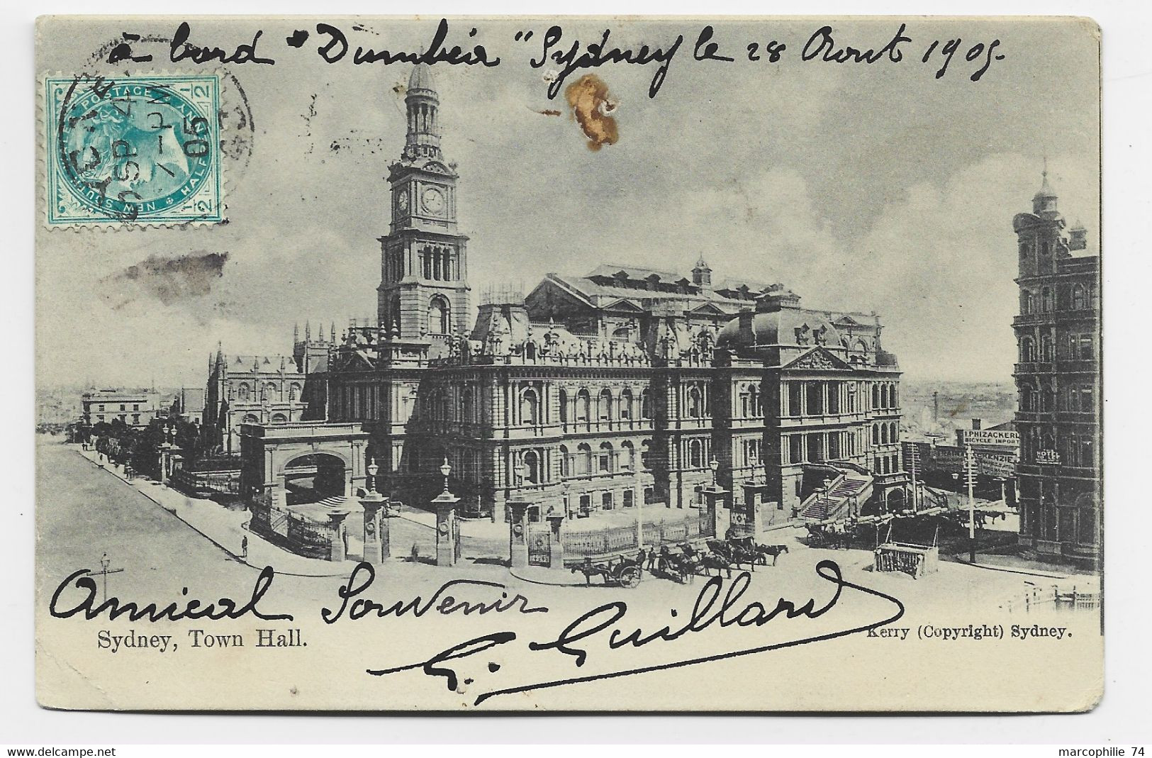 AUSTRALIA HALF PENNY AU RECTO SOLO POST CARD SYDNEY 1906 + A BORD DUMBEA TO FRANCE TAXE 15C TOULON VAR - Brieven En Documenten