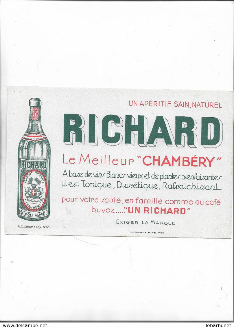 Buvard Ancien Apéritif Richard - Licores & Cervezas