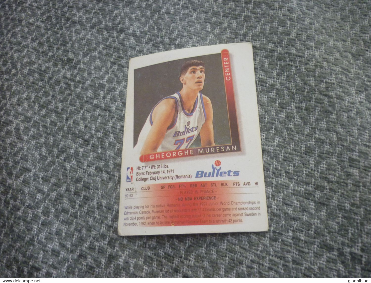 Gheorghe Muresan Romanian Washington Bullets NBA Basket Basketball '90s Rare Greek Edition Card - 1990-1999