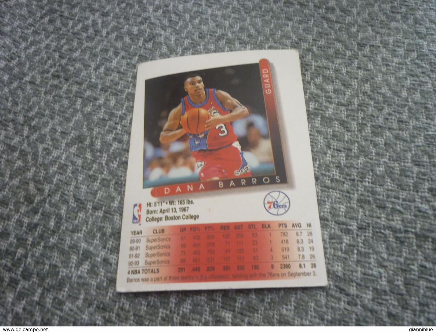 Dana Barros Philadelphia 76ers Basket Basketball '90s Rare Greek Edition Card - 1990-1999