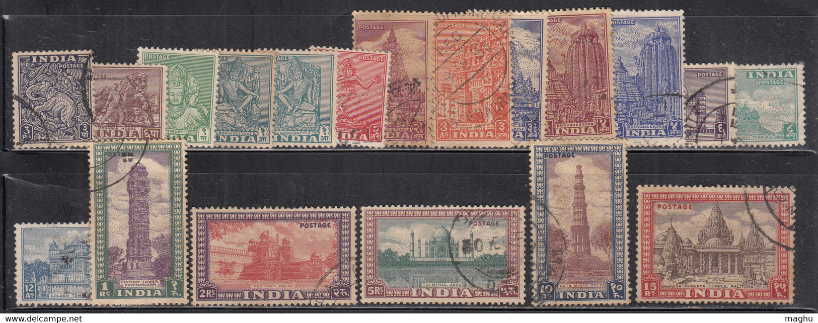 India Simplified Used Set1949 / 1950 /1951, 19v Archaeological Monuments, Archaeology Monument, Architecture, Cat  £53 - Gebraucht