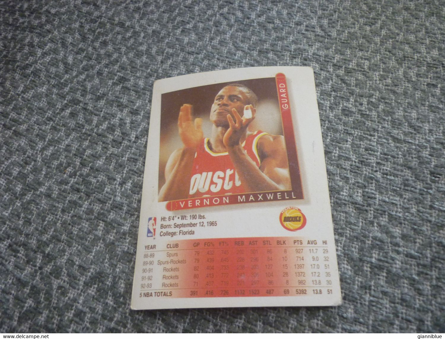 Vernon Maxwell Houston Rockets Basket Basketball '90s Rare Greek Edition Card - 1990-1999