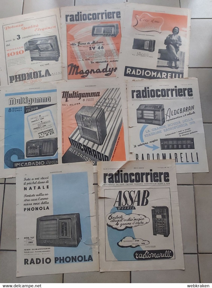 FASCISMO 16 PAGINE PUBBLICITARIE RIVISTA RADIOCORRIERE RADIO EPOCA FASCISTA INTERESSANTE PER MODELLI DIVERSI - Aparatos