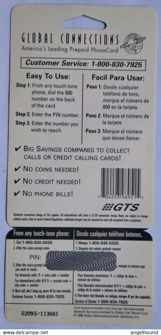 USA $10 GTS Global Connections Phonecard - GTS