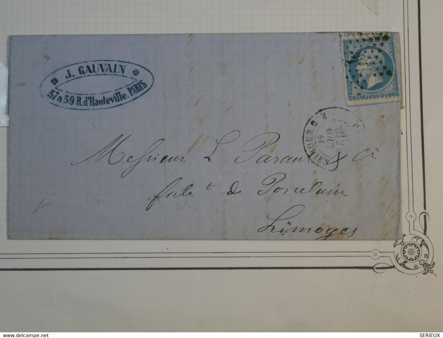 BO7 FRANCE  LETTRE  1861 ETOILE DE PARIS N° 4  A LIMOGES  +N° 22+  +AFFRANCH. INTERESSANT++ - 1862 Napoléon III