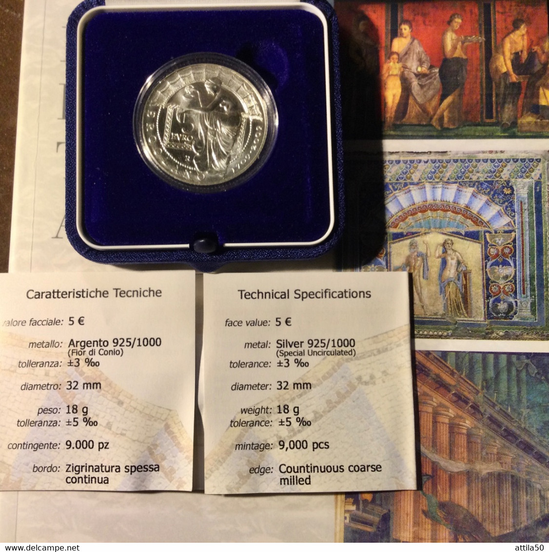 Scavi Di Ercolano- 300 Anni Dalla Scoperta- Volume+moneta €5 Argento Della Zecca Italiana. - Monetari/ Di Necessità