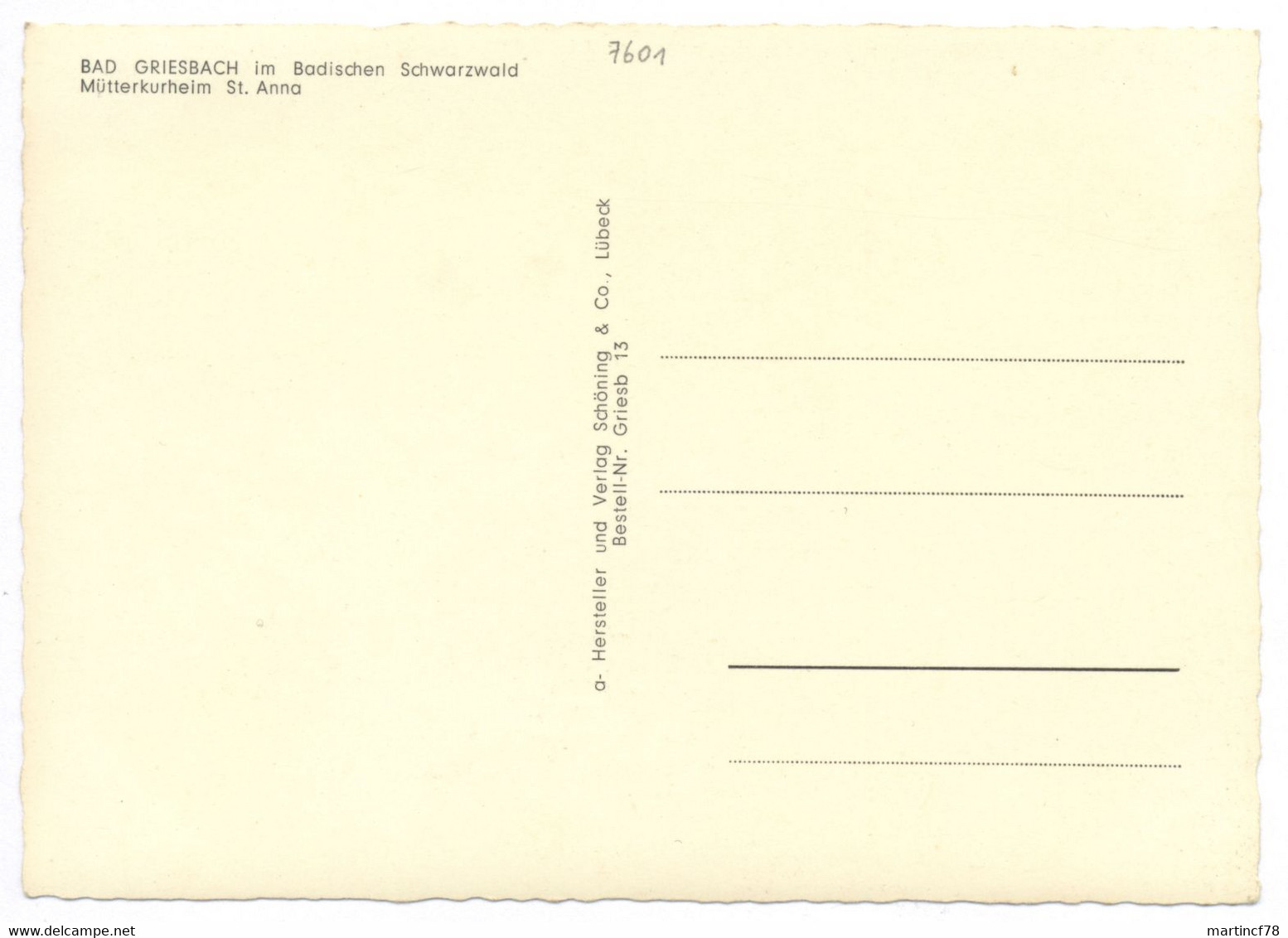 7601 Bad Griesbach Im Badischen Schwarzwald Mütterkurheim St. Anna - Bad Peterstal-Griesbach