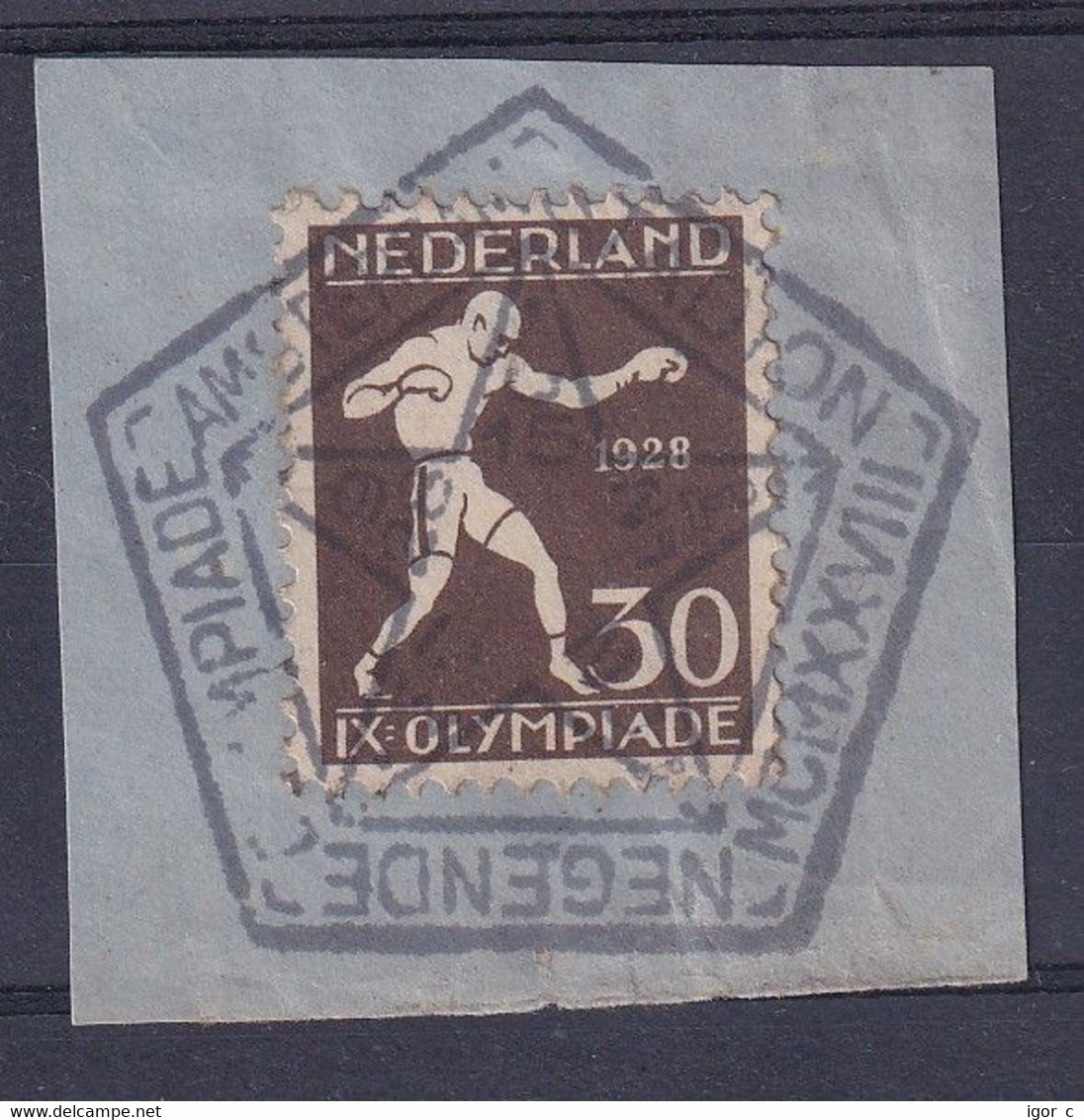 Netherlands 1928 Cancellation: Olympic Games Olympiade Amsterdam; Boxing Boxe Pentagonal Staduim Cancellation N1 - Summer 1928: Amsterdam