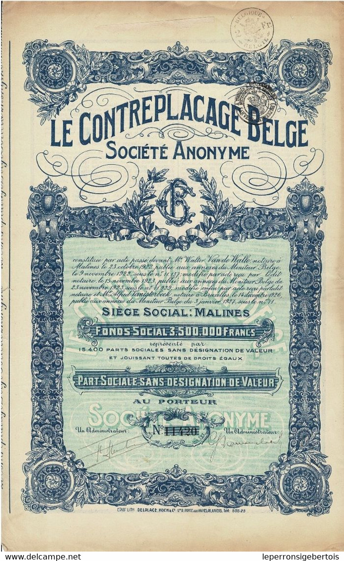 - Titre De 1927 - Le Contreplacage Belge  - S.A. - - Industrie