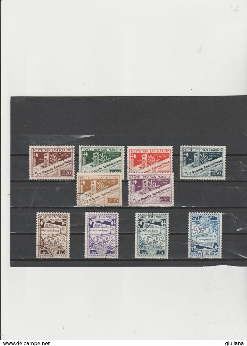 San Marino 1943 - (Sassone) S. 43  Used  "Propaganda Per La Stampa" - Serie Completa Di 10 Valori - Used Stamps