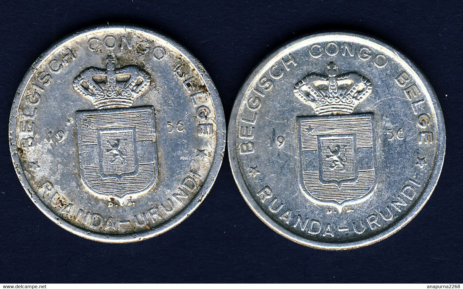 CONGO BELGE ..RUANDA URUNDI  ...2 PIECES DE 5 FRANCS    ...1956 - 1951-1960: Baldovino I