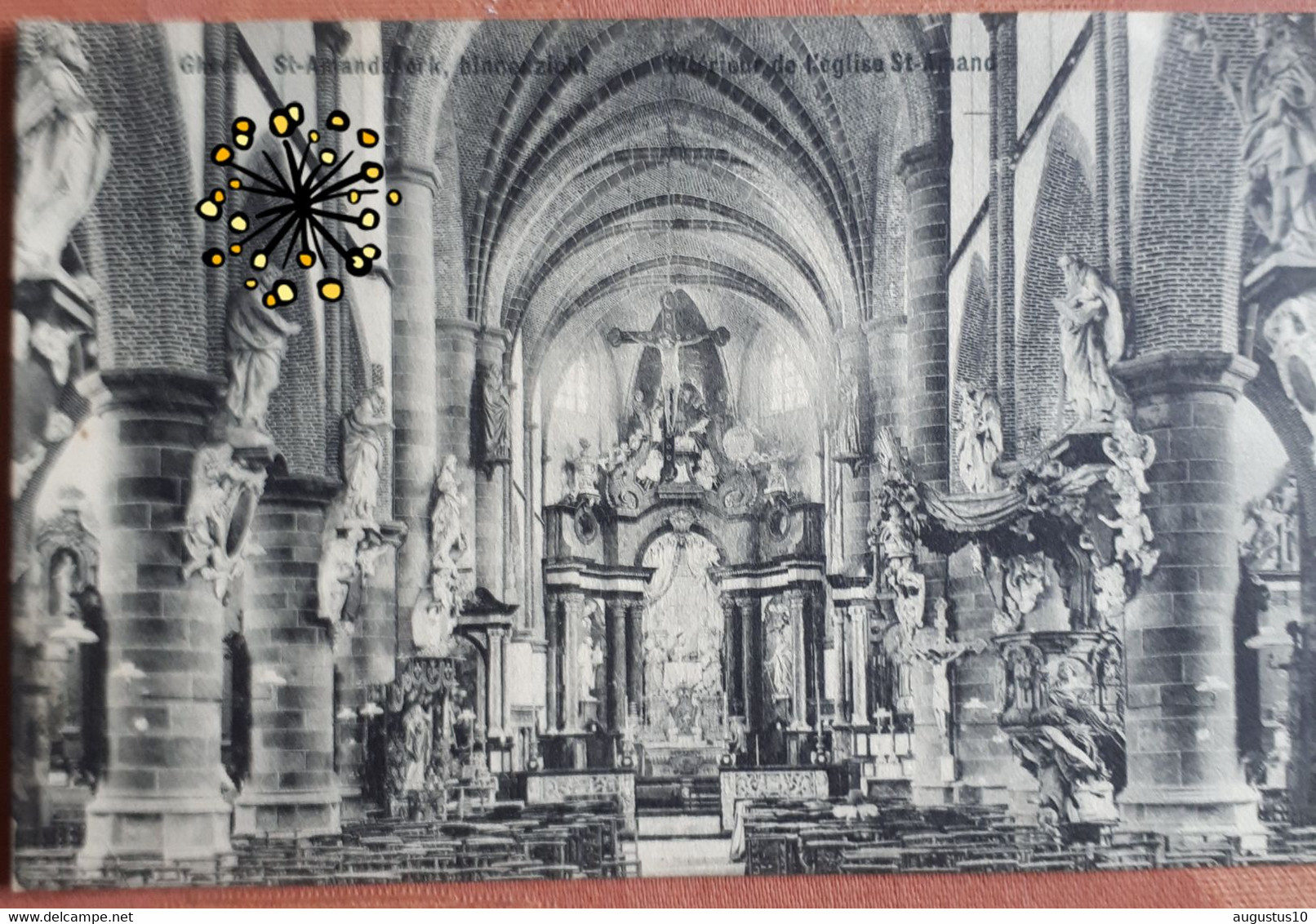 GEEL Zeer Oude Postkaart 1911  Binnenzicht St. Amandskerk Gelopen Met Zegel 5 Ct. - Geel