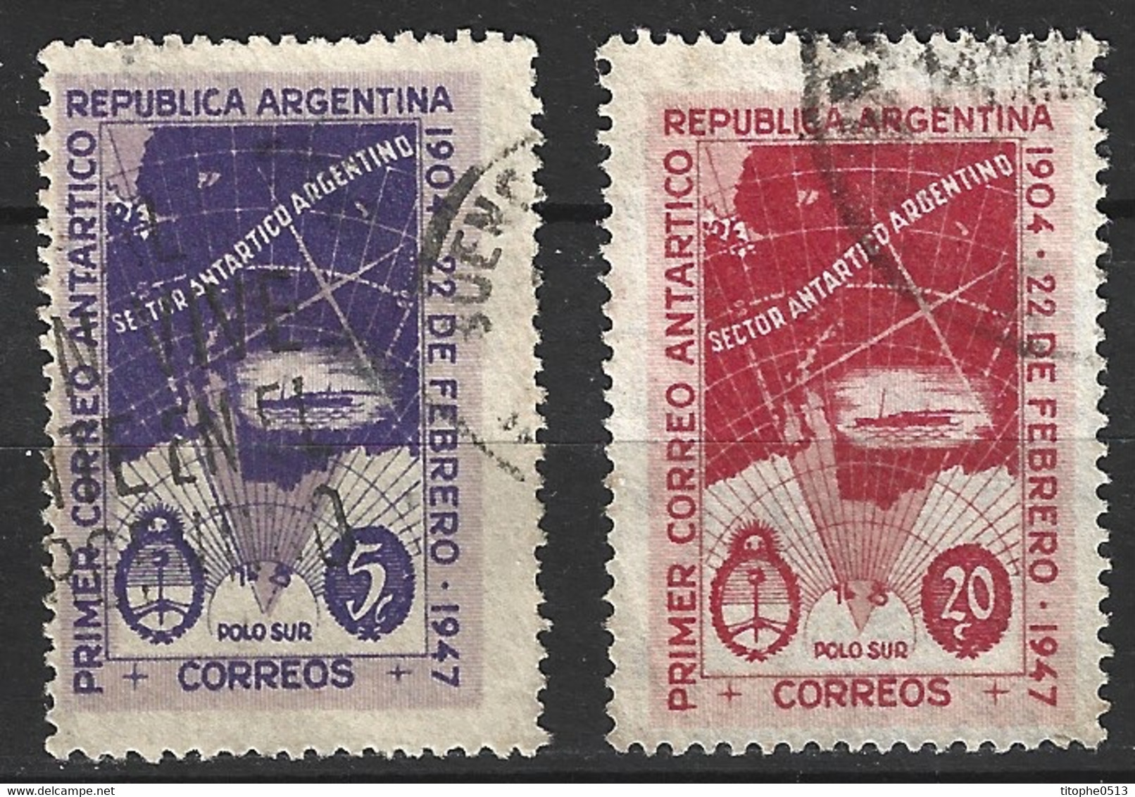 ARGENTINE. N°485-6 Oblitérés De 1947. Courrier Antarctique Argentin. - Otros & Sin Clasificación