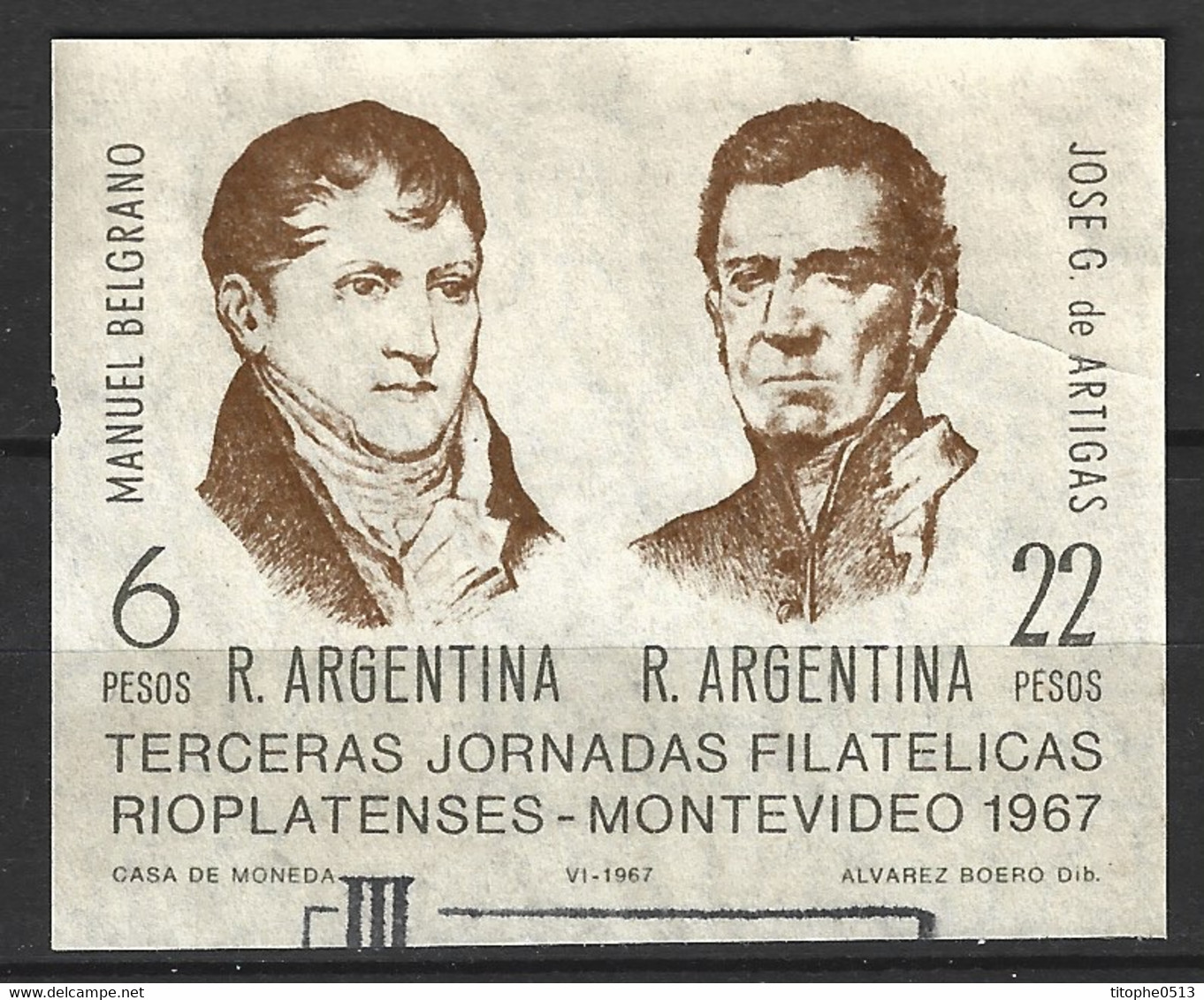 ARGENTINE. BF 16 Oblitéré De 1967. Journées Philatéliques/Artigas/Belgrano. - Blocks & Sheetlets