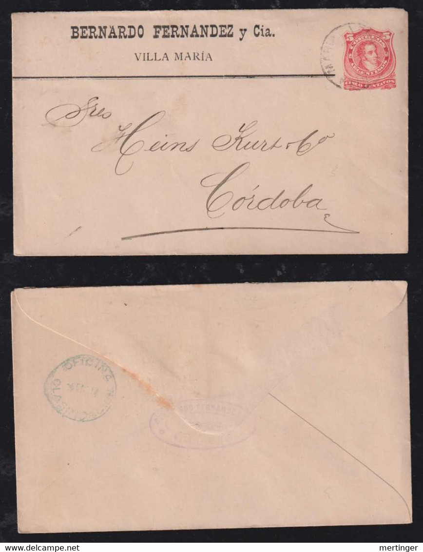 Argentina 1888 Stationery Envelope Private Imprint VILLA MARIA X CORDOBA - Cartas & Documentos