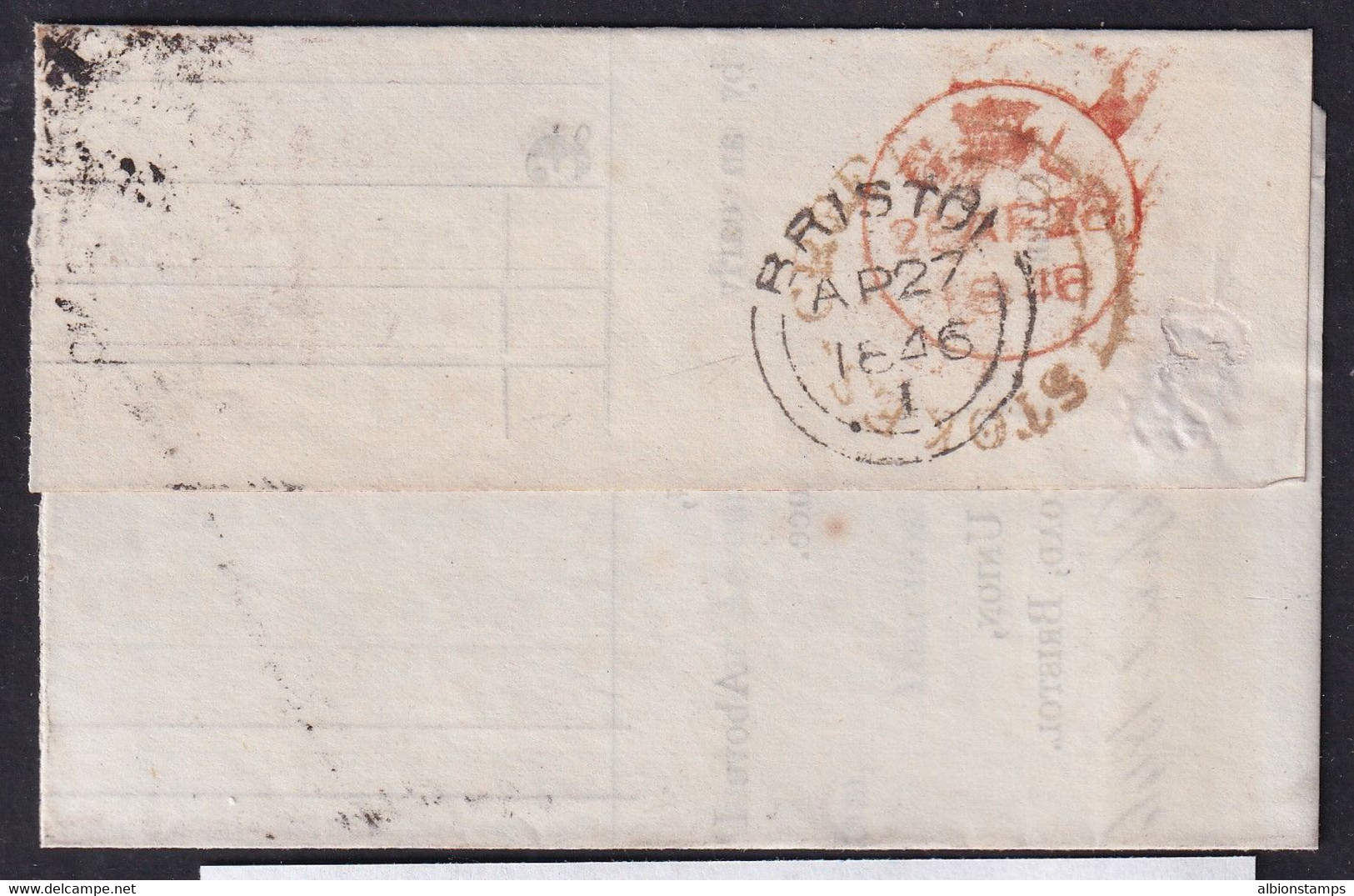 Victoria 1p Imperf 134 Cancel On 1846 Bristol Stokes Croft Wrapper To Salop - Covers & Documents