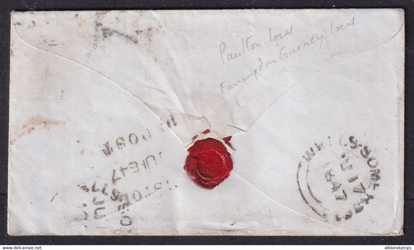 Victoria 1p Imperf (SG 8) With Paulton 1847 On Cover With Penny Post Handstamp - Briefe U. Dokumente