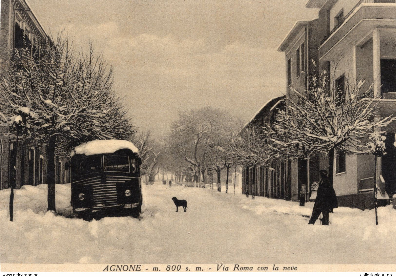 AGNONE - VIA ROMA CON LA NEVE - ANIMATA - LA CORRIERA IN PRIMO PIANO - CARTOLINA FG SPEDITA NEL 1956 - Isernia