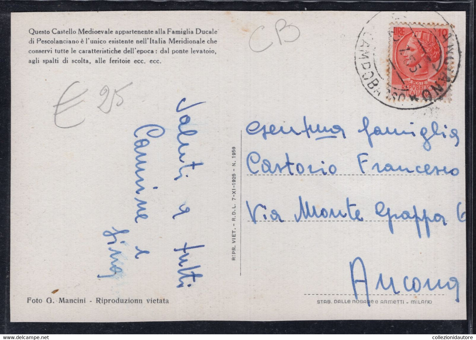 PESCOLANCIANO - VEDUTE DEL BELVEDERE - CARTOLINA FG SPEDITA NEL 1955 - Isernia