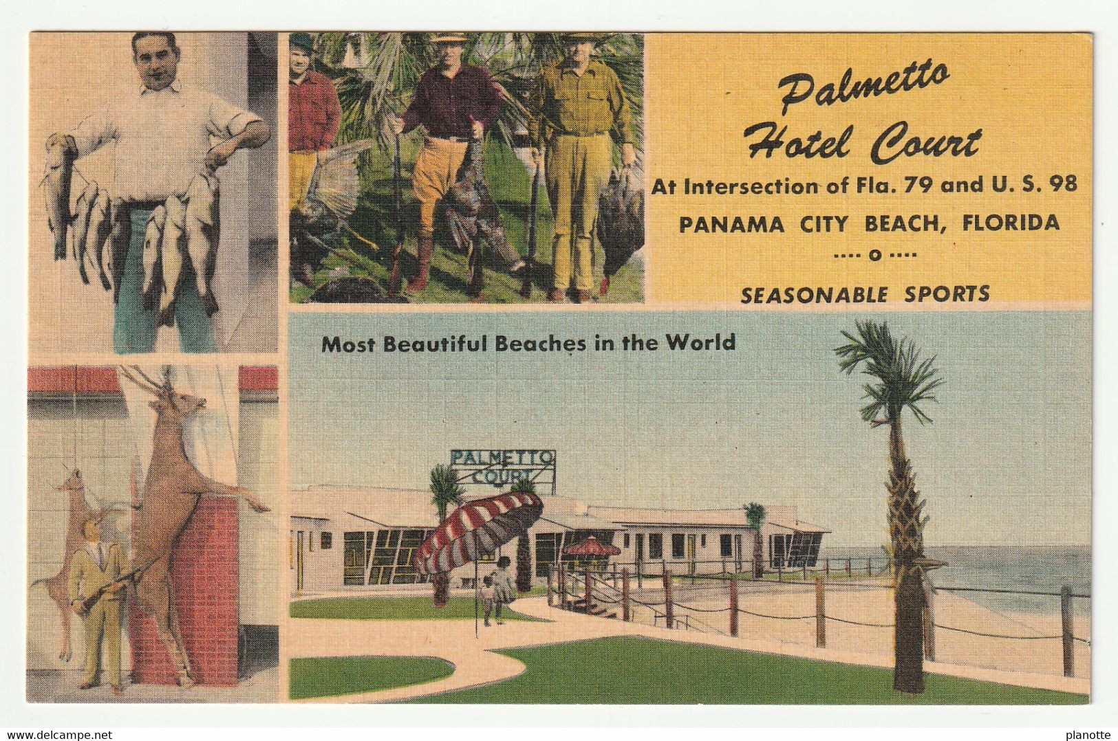 Florida - Panama City Beach- - PALMETTO Hotel Court - Linen Pc 1950s - Huntig / Fishing - Chasse Et Peche - Panamá City