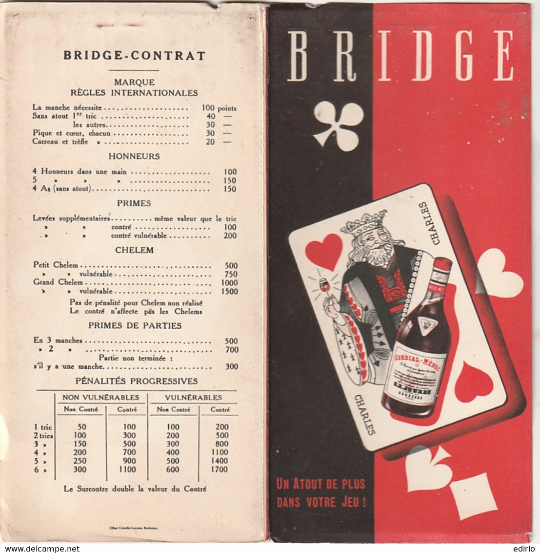 ***   Jeu De Cartes  Bloc Note De Marque Bridge CORDIAL MEDOC - Sonstige & Ohne Zuordnung