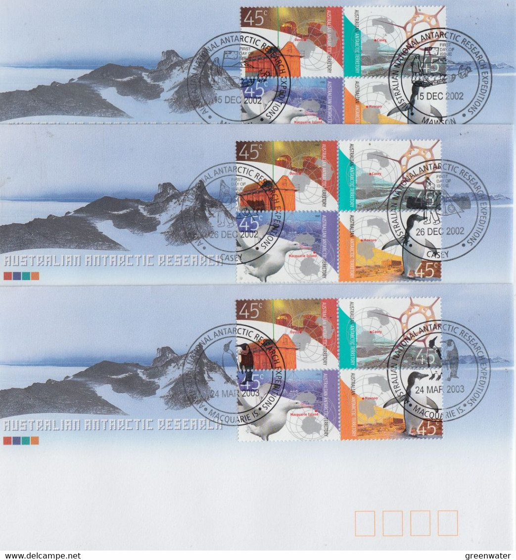 AAT  2002 Australian Antarctic Research  4v 5 FDC (Davis,Mawson, Macquerie Casey,Kingston) (XC165) - FDC