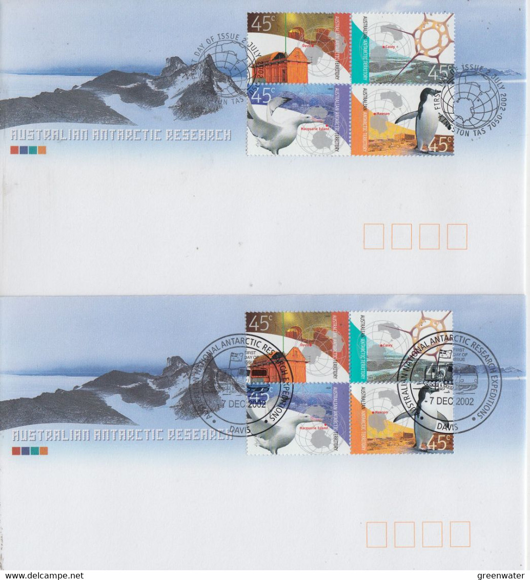 AAT  2002 Australian Antarctic Research  4v 5 FDC (Davis,Mawson, Macquerie Casey,Kingston) (XC165) - FDC