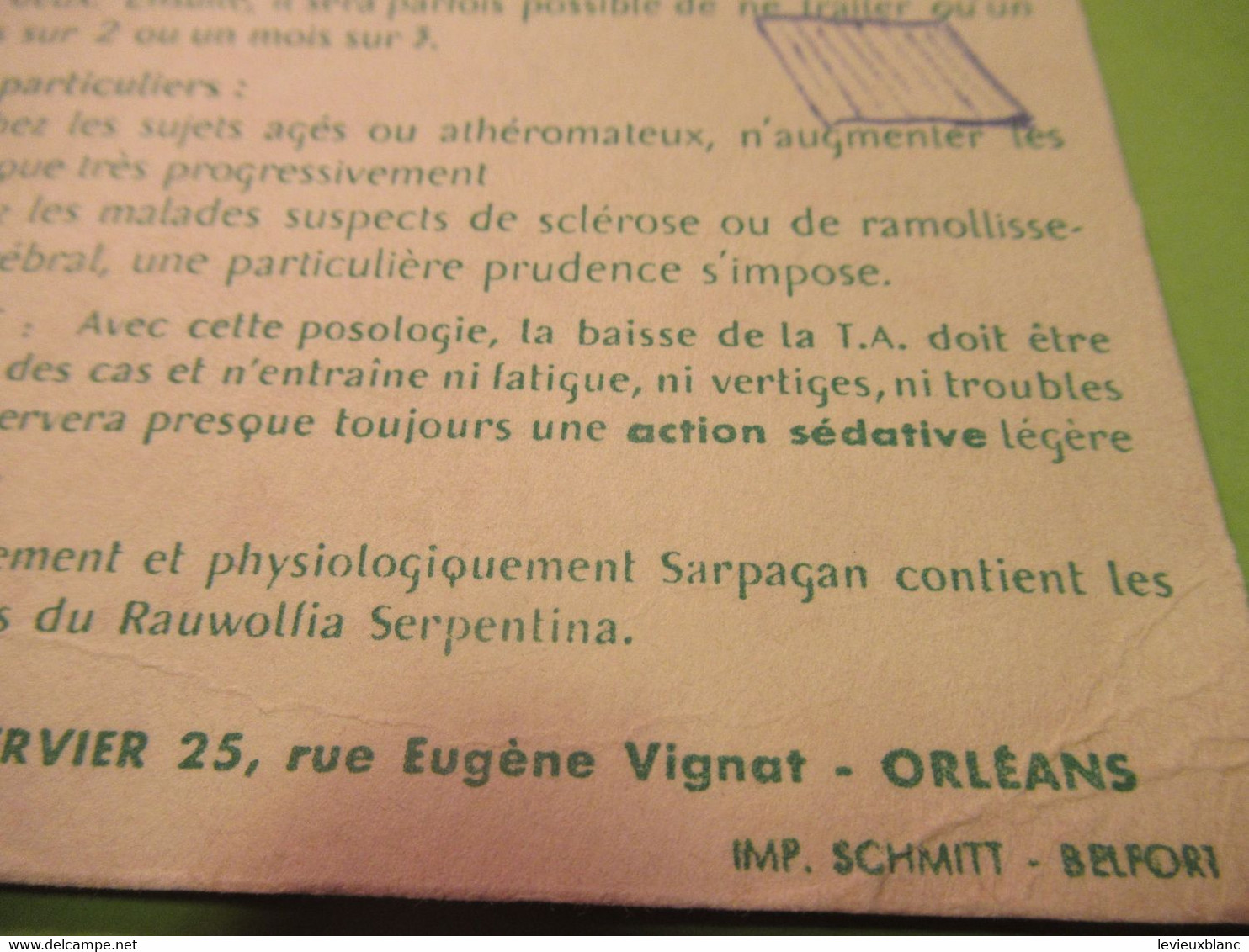 Buvard Ancien /Pharmacie//SARPAGAN /Les Laboratoires SERVIER/ Orléans//Vers 1950-70        BUV591 - Droguerías