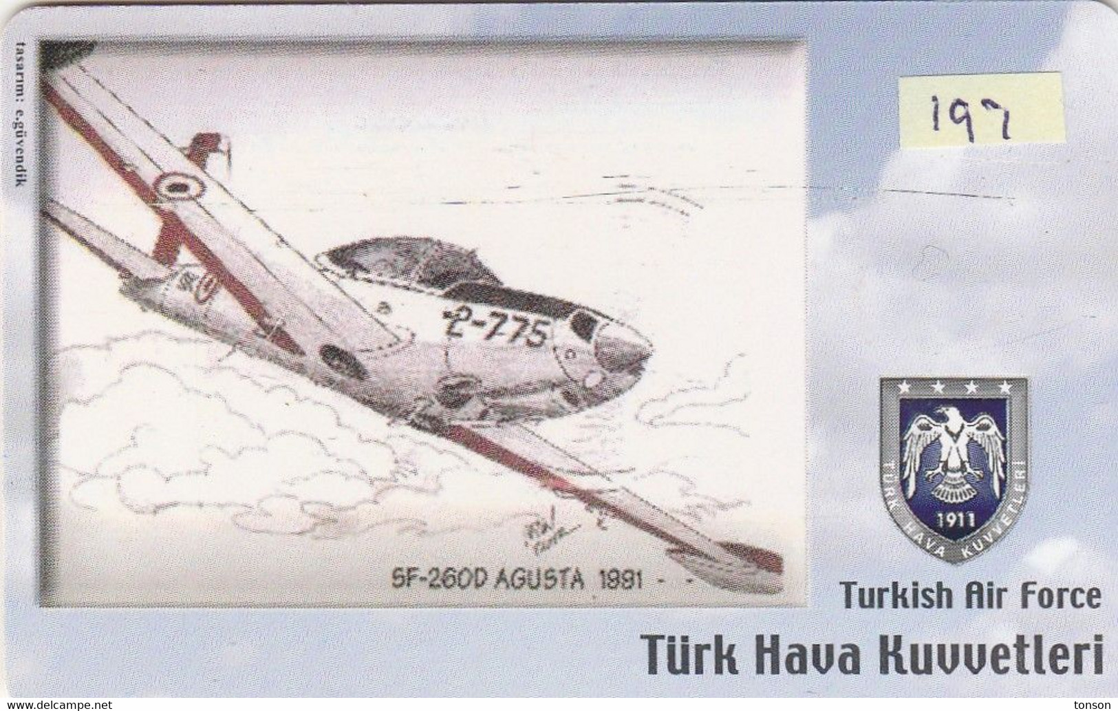 Turkey, TR-C-197, Turkish Air Force, SF-260D Agusta 1991, Airplane, 2 Scans.   Şubat 2009 - Türkei