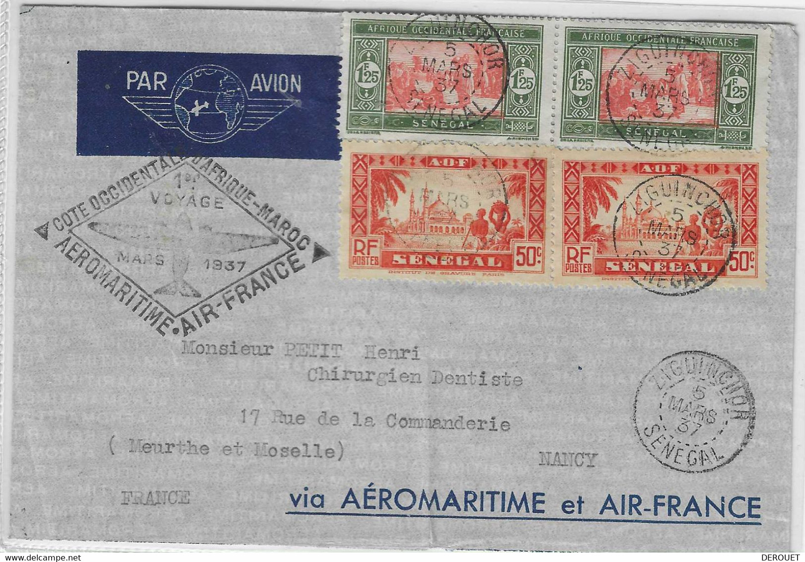 Ligne Aéromaritime : Cotonou Dakar (ouverture Officielle 5/7 Mars 1937) - 3° étape Conakry Dakar - Luftpost