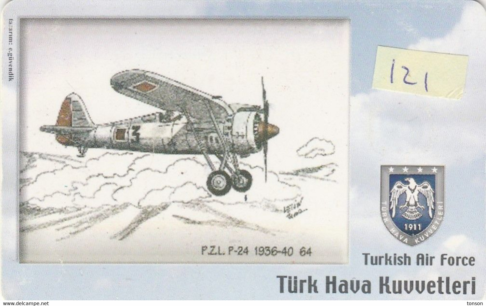 Turkey, TR-C-121, Turkish Air Force, P.Z.L. P-24 1936-40, Airplane, 2 Scans. - Türkei