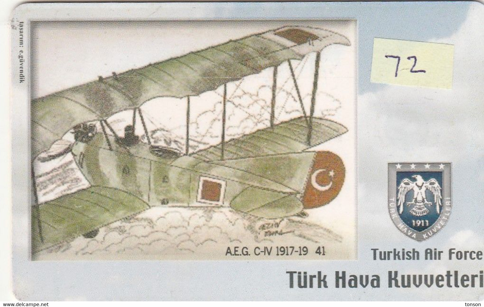 Turkey, TR-C-072, Turkish Air Force, A.E.G. C-IV 1917-19, Airplane, 2 Scans. - Türkei