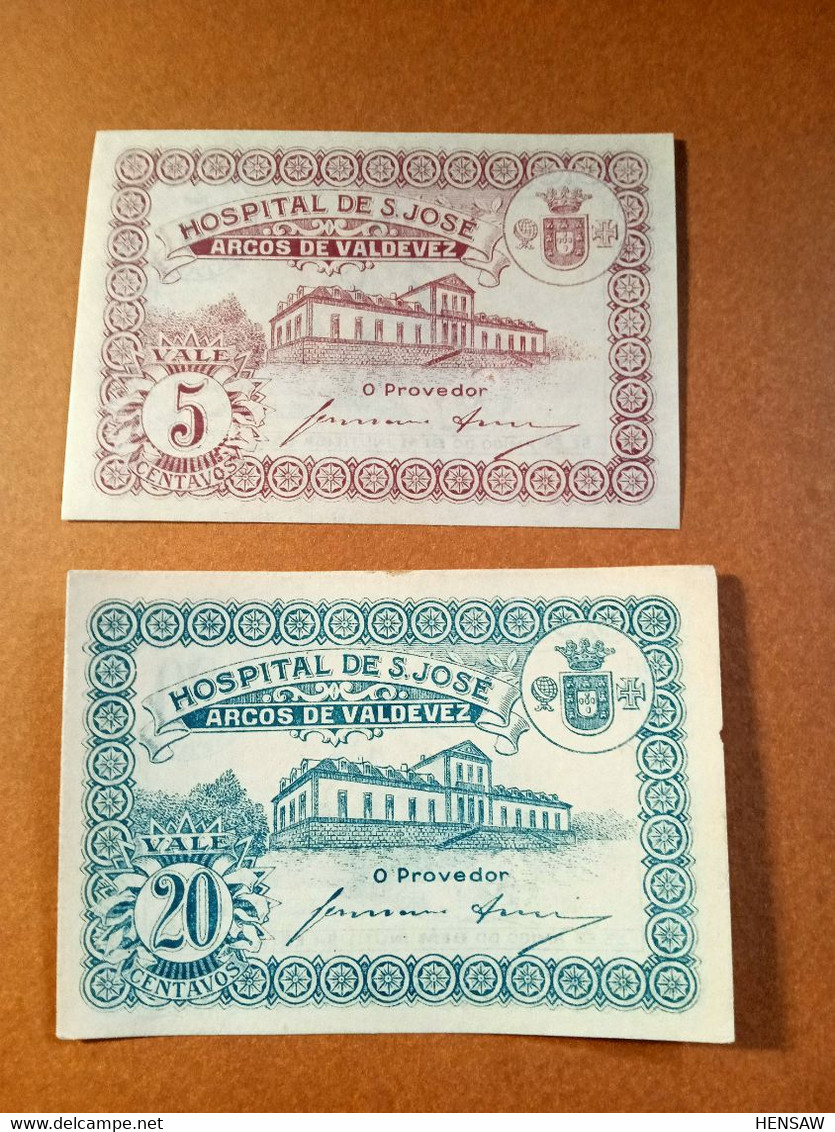 PORTUGAL Lote 2 Billetes Locales Cédula - Portugal - Arcos De Valdevez - Hospital De San José - Centavos - Portugal