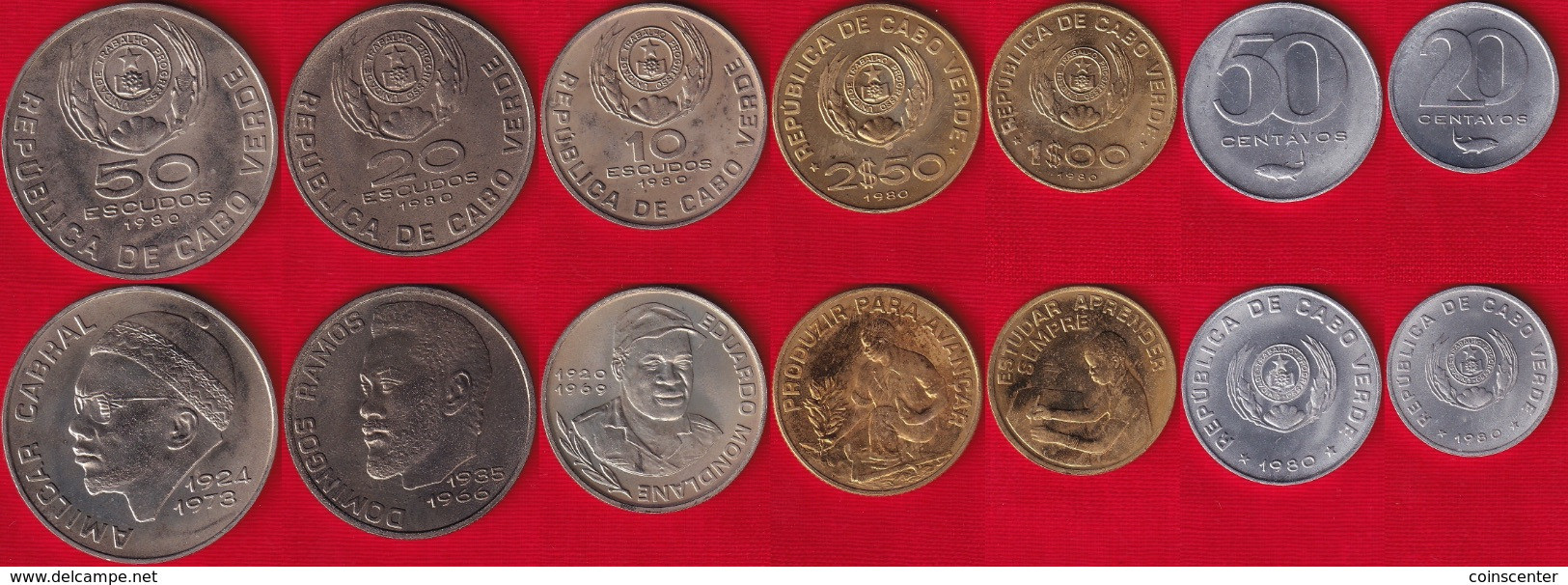 Cape Verde Set Of 7 Coins: 20 Centavos - 50 Escudos 1980 UNC - Cape Verde