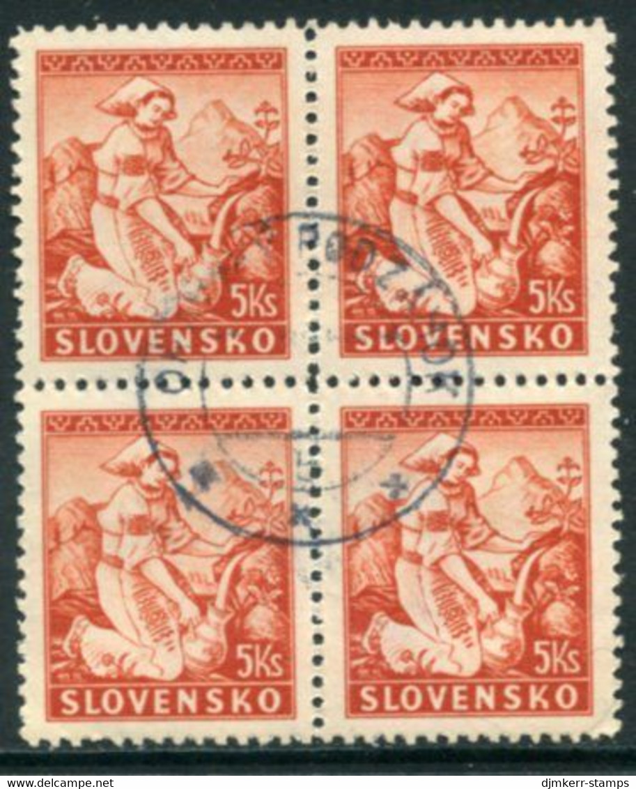 SLOVAKIA 1939 Costumes 5 Ks Perforated 10 Block Of 4 Used  Michel 45B - Used Stamps