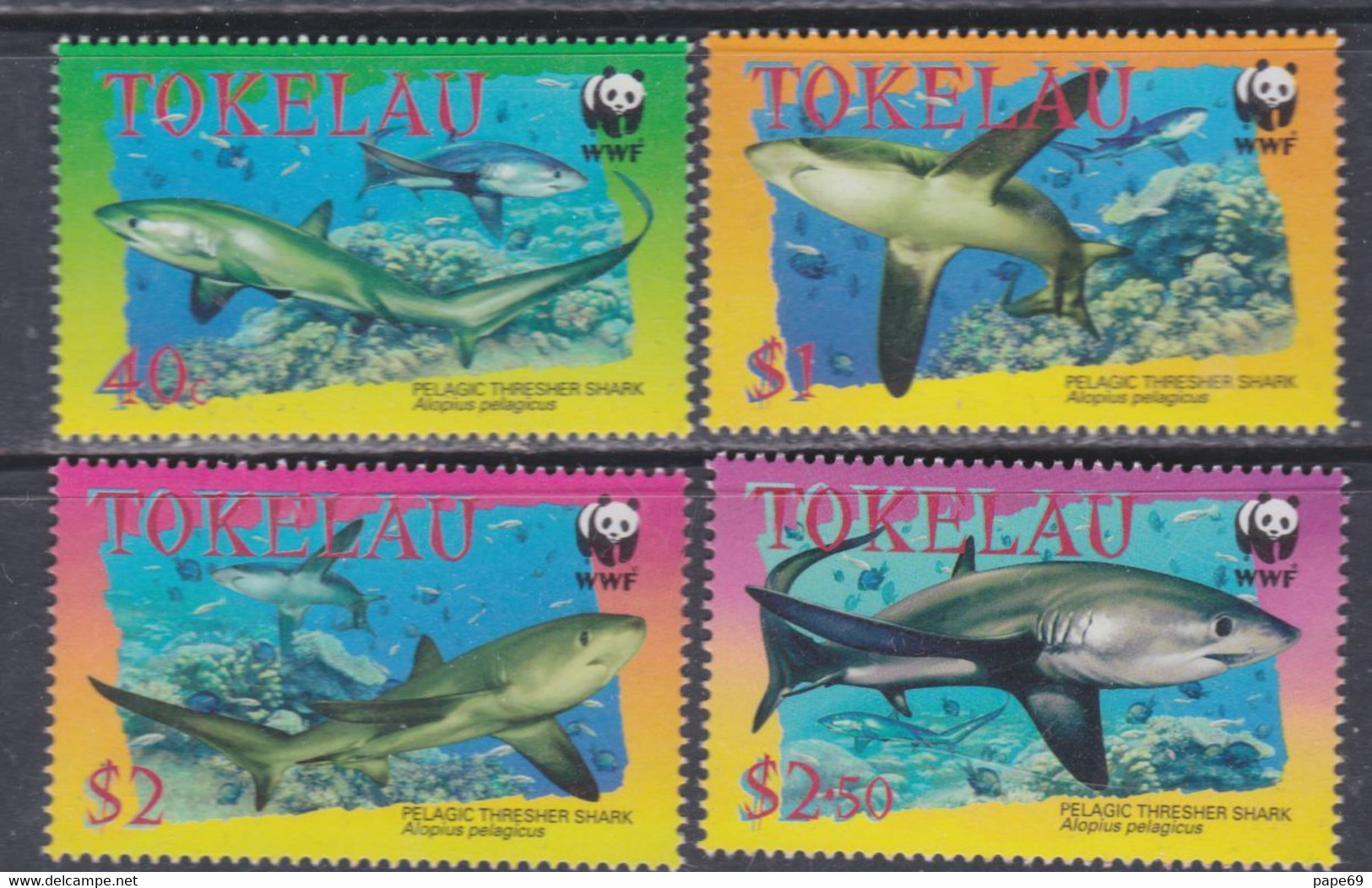 Tokelau N° 279 / 82 XX  Protection De La Nature : Requin Pélagique,  La Série Des 4 Vals Emblème WWF, Sans Ch., TB - Tokelau