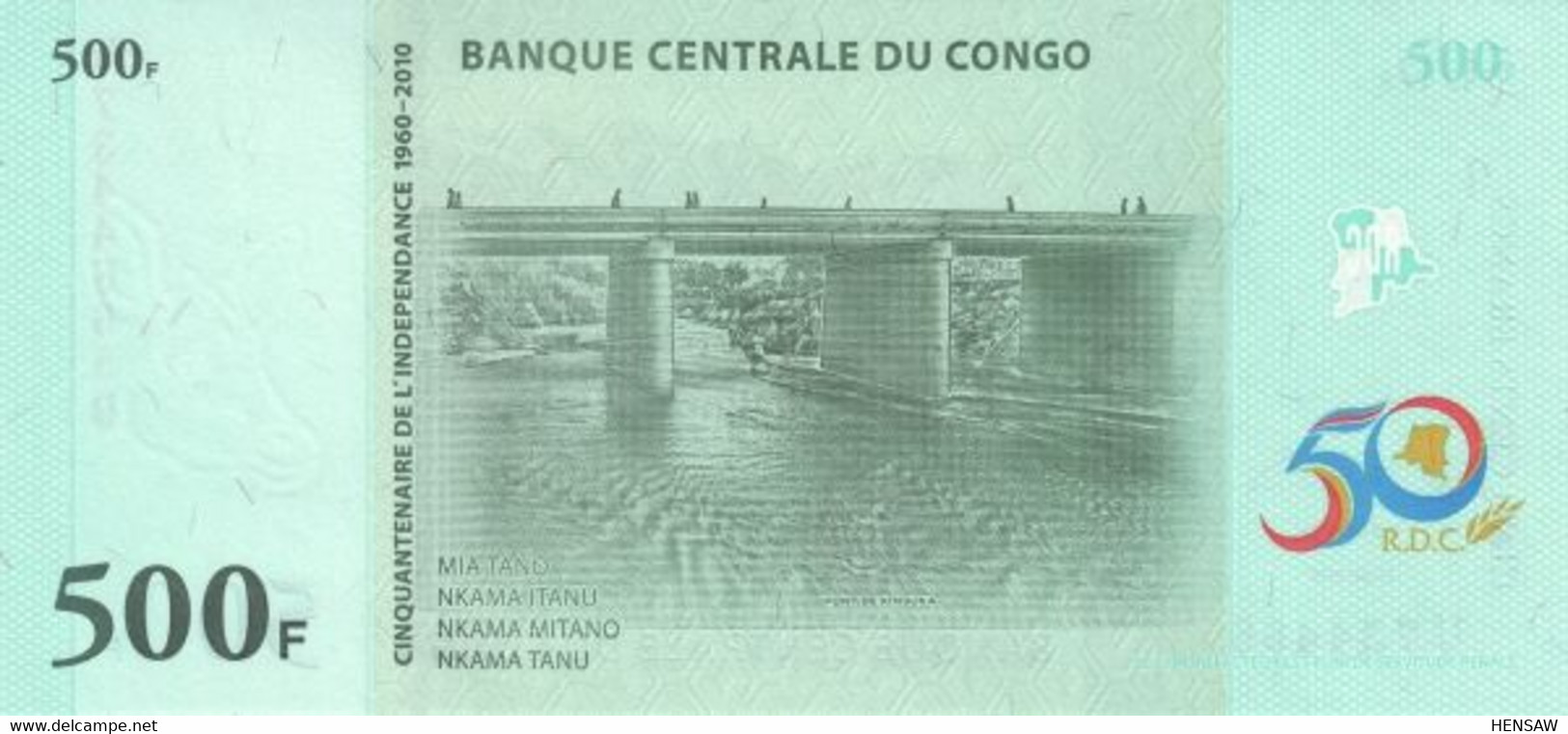 CONGO 500 FRANC 2010 P 100 UNC SC NUEVO - Demokratische Republik Kongo & Zaire