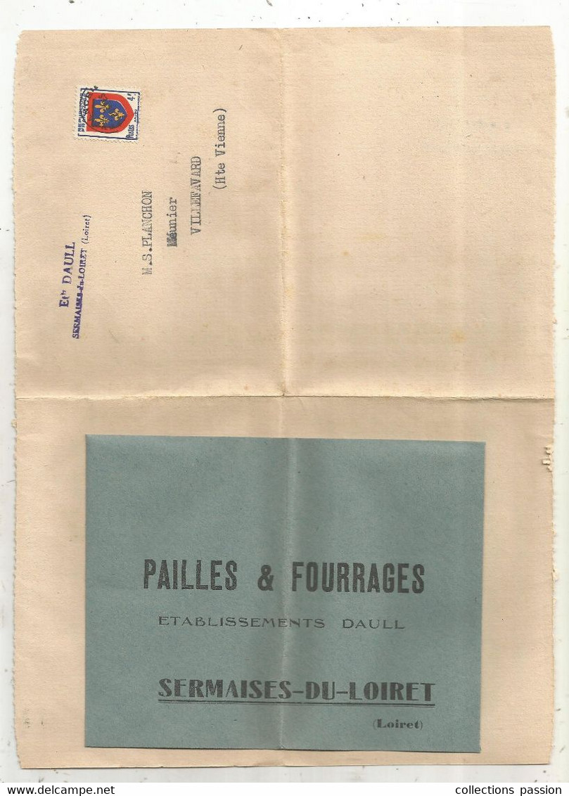 Facture + Enveloppe Retour, Pailles & Fourrages , Etablissements DAULL , Sermaises DuLoiret,  LOIRET , Frais Fr 1.95 E - Agriculture