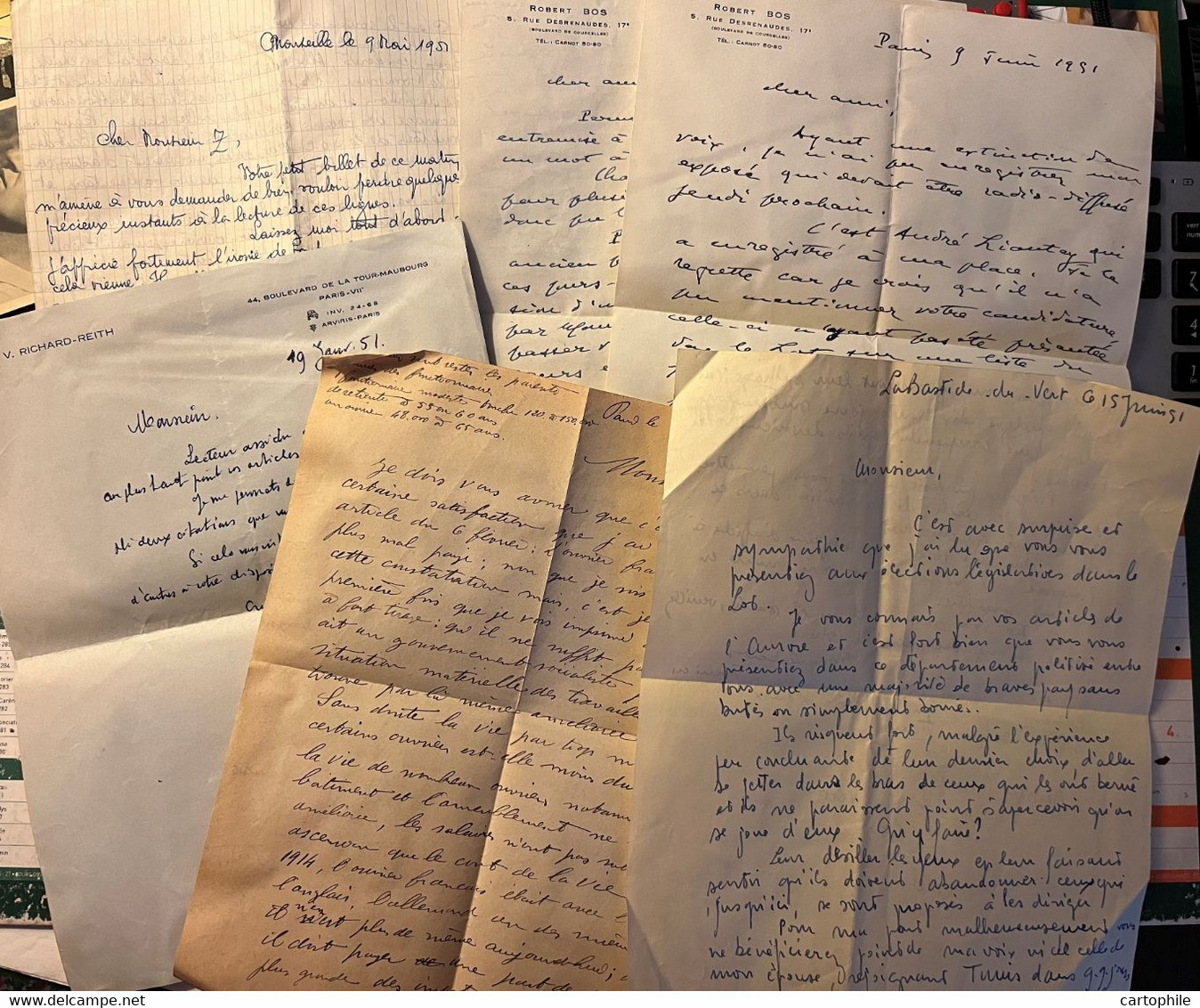 Lot De 17 Courriers Pour Andre Frossard 1951 Camelio, Tardif, Bos, Richard-Reith, Georges Robert WW2 Journal Aurore - Manuscrits