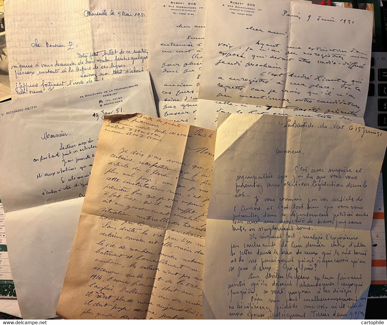 Lot De 17 Courriers Pour Andre Frossard 1951 Camelio, Tardif, Bos, Richard-Reith, Georges Robert WW2 Journal Aurore - Manuscripts