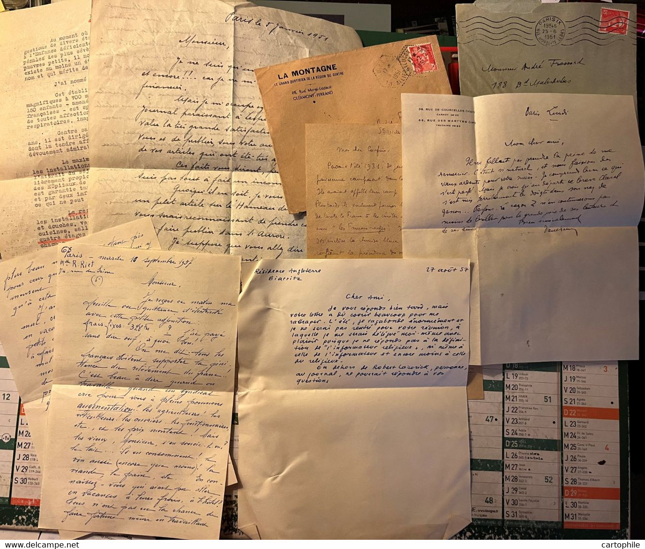 Lot De 17 Courriers Pour Andre Frossard 1951 Camelio, Tardif, Bos, Richard-Reith, Georges Robert WW2 Journal Aurore - Manuscrits