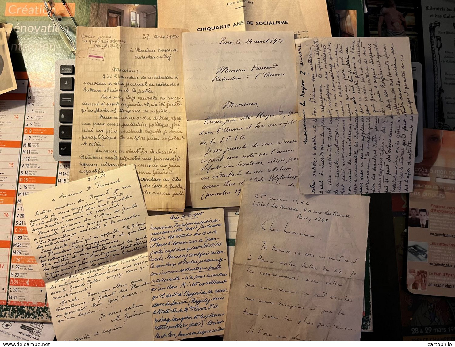 Lot De 17 Courriers Pour Andre Frossard 1951 Camelio, Tardif, Bos, Richard-Reith, Georges Robert WW2 Journal Aurore - Manuscripts