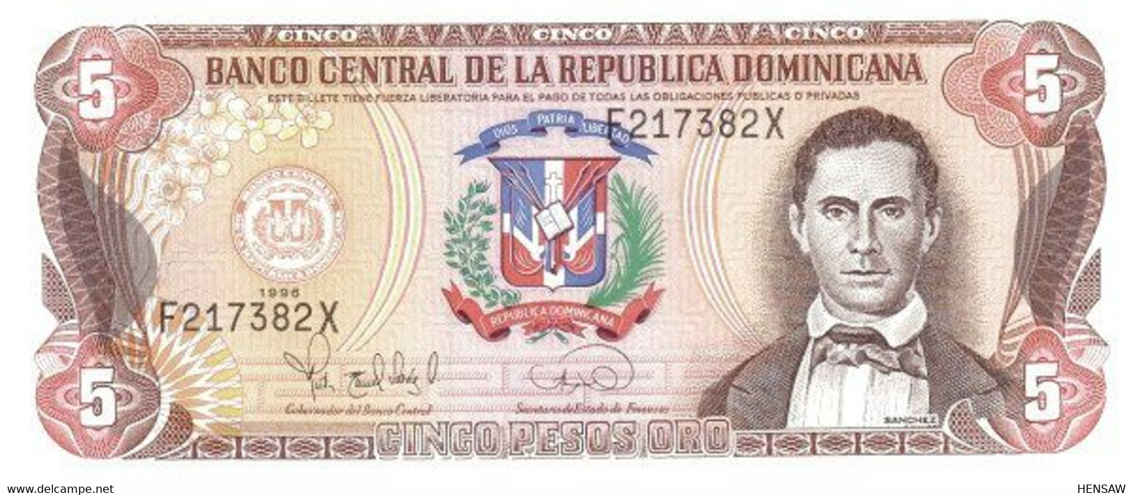 DOMINICAN REPUBLIC 5 PESOS ORO 1996 P 152a UNC SC NUEVO - Dominicaine