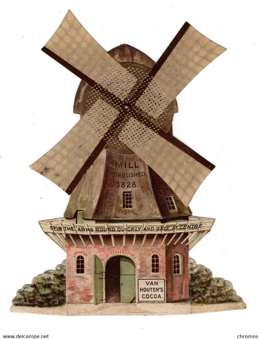 Grande Chromo Système Cacao, Chocolat Van Houten, Texte En Anglais, Hauteur Du Moulin 16 Cm - Van Houten