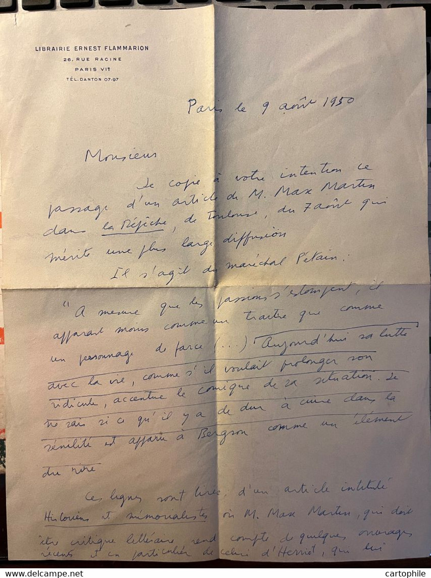 Autographe De Georges Roditi - Ecrivain Et Homme De Lettres - Courrier 1950 Librairie Flammarion Andre Frossard Judaica - Manuscrits