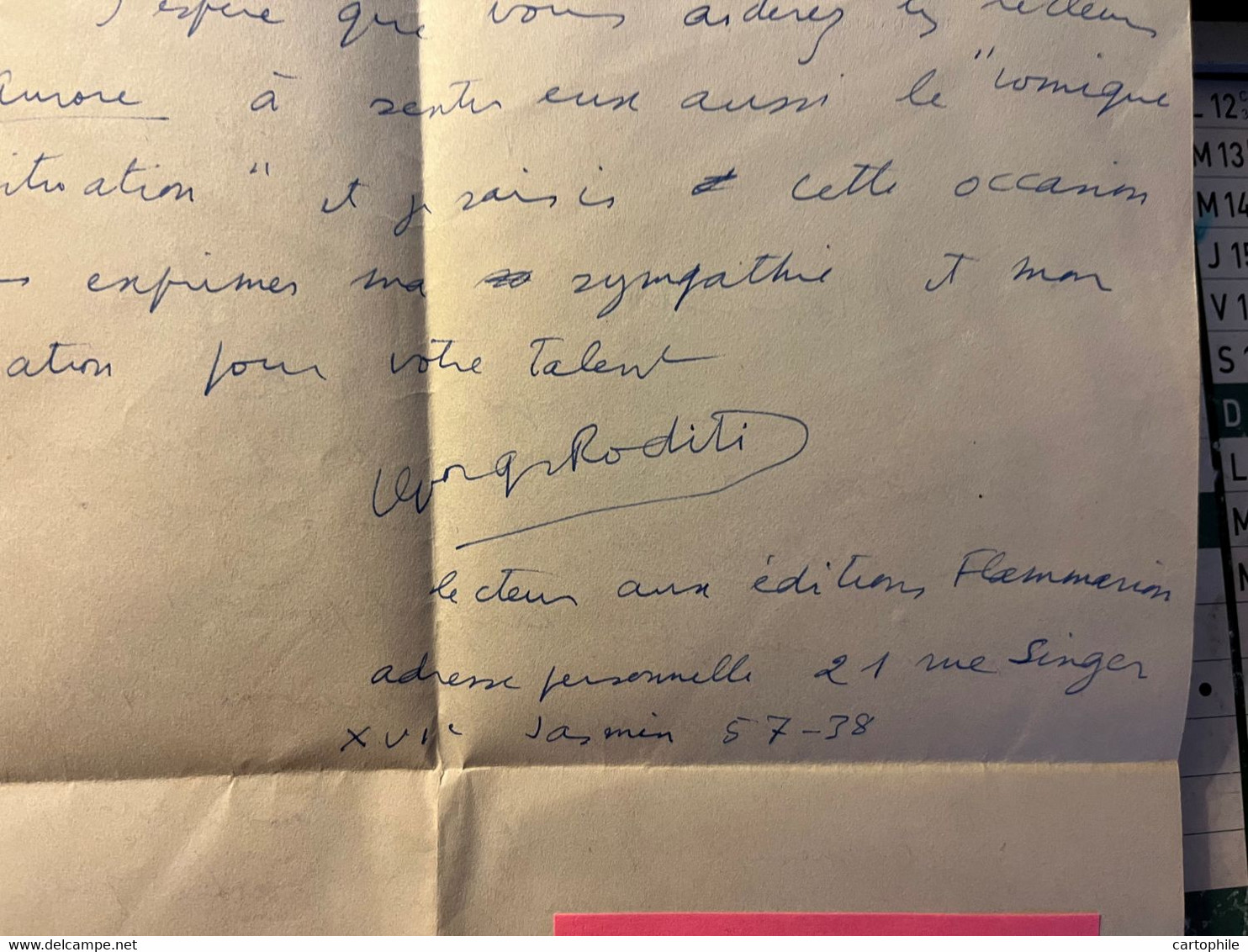 Autographe De Georges Roditi - Ecrivain Et Homme De Lettres - Courrier 1950 Librairie Flammarion Andre Frossard Judaica - Manuscrits